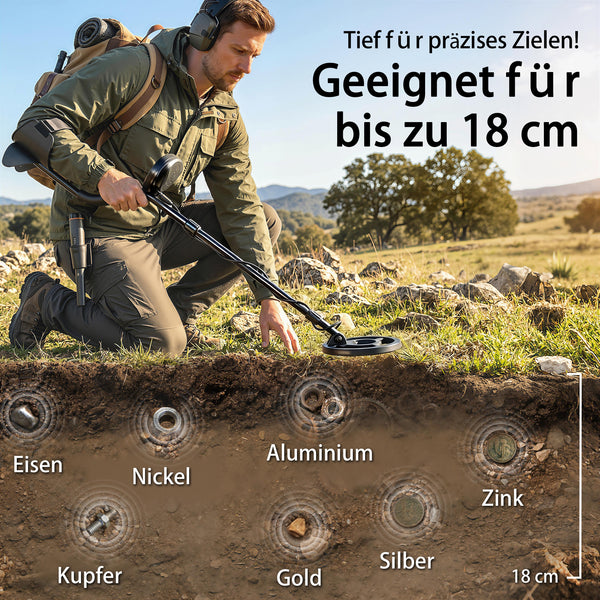 Metalldetektor wasserdicht mit LCD-Display Kopfhörer und Schaufel