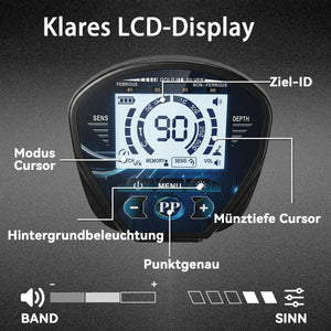 Metalldetektor wasserdicht mit LCD-Display Kopfhörer und Schaufel