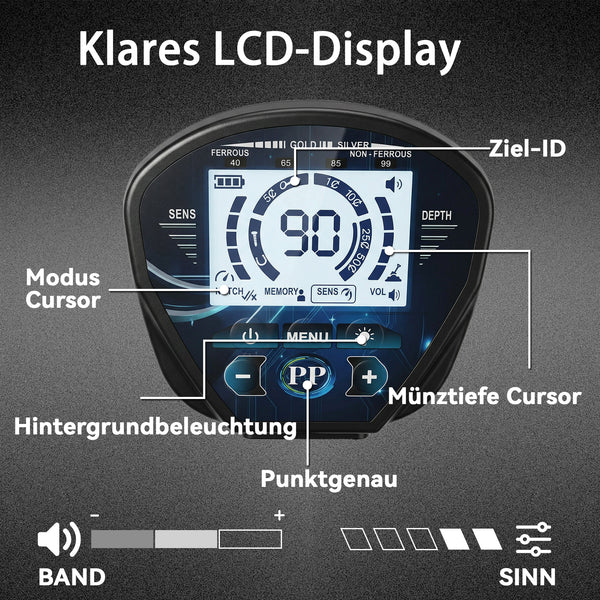 Metalldetektor wasserdicht mit LCD-Display Kopfhörer und Schaufel