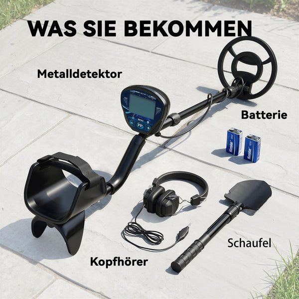 Metalldetektor wasserdicht mit LCD-Display Kopfhörer und Schaufel