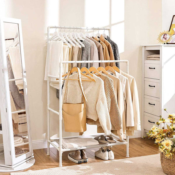 Metallgarderobe Kleiderständer mit 2 Stangen Weiss
