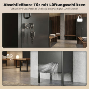 Metallspind abschliessbar mit Kleiderstange für Büro oder Zuhause schwarz