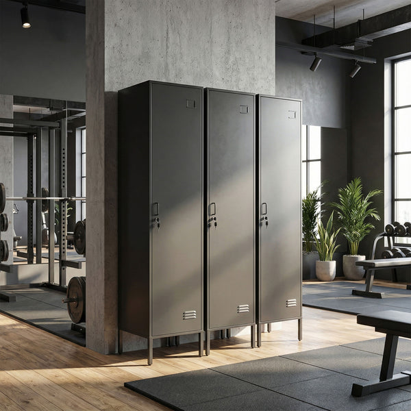 Metallspind abschliessbar mit Kleiderstange für Büro oder Zuhause schwarz