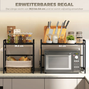 Mikrowellenregal ausziehbar mit Haken Metall schwarz