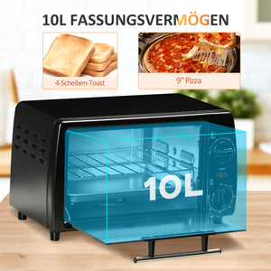 Mini Backofen 10L 750W mit 60-Min Timer Schwarz