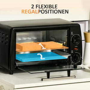 Mini Backofen 10L 750W mit 60-Min Timer Schwarz