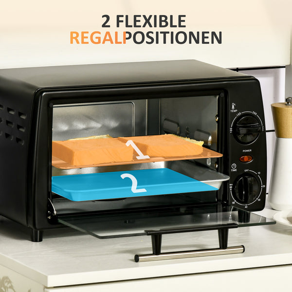 Mini Backofen 10L 750W mit 60-Min Timer Schwarz