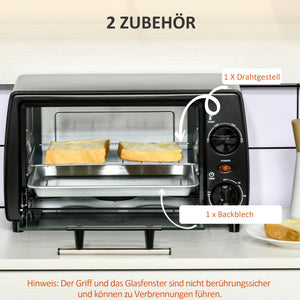Mini Backofen 10L 750W mit 60-Min Timer Schwarz