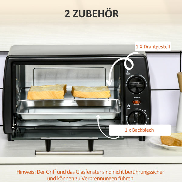 Mini Backofen 10L 750W mit 60-Min Timer Schwarz