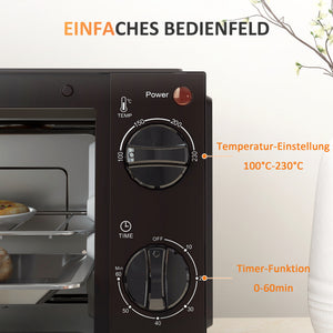Mini-Backofen mit Grillrost Backblech und Timer 9L schwarz