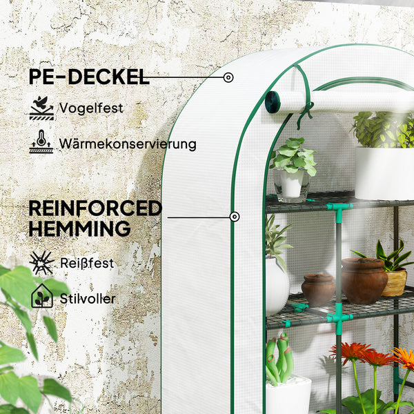 Mini-Gewächshaus 4 Ebenen tragbar mit Rolltür für Balkon Garten