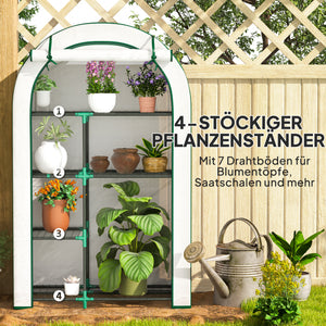 Mini-Gewächshaus 4 Ebenen tragbar mit Rolltür für Balkon Garten