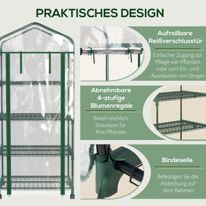 Mini Gewächshaus mit 4 Regalfächern für Balkon und Garten