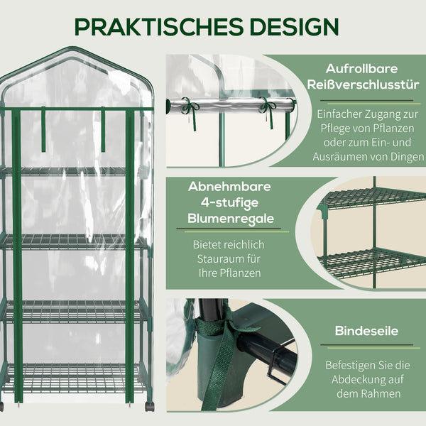 Mini Gewächshaus mit 4 Regalfächern für Balkon und Garten