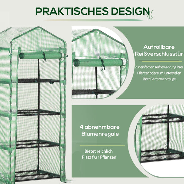 Mini Gewächshaus mit 4 Regalen für Balkon und Garten 70x50x160cm