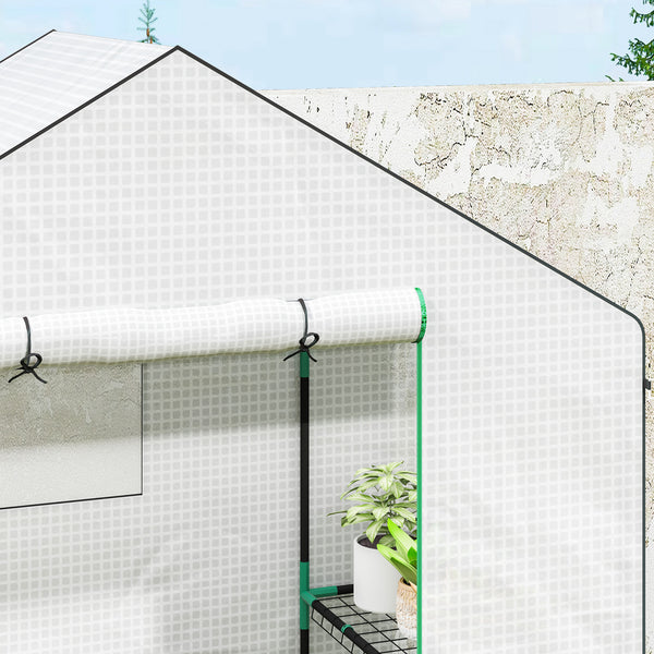 Mini-Gewächshaus mit Regalen UV-beständig mit Tür weiss