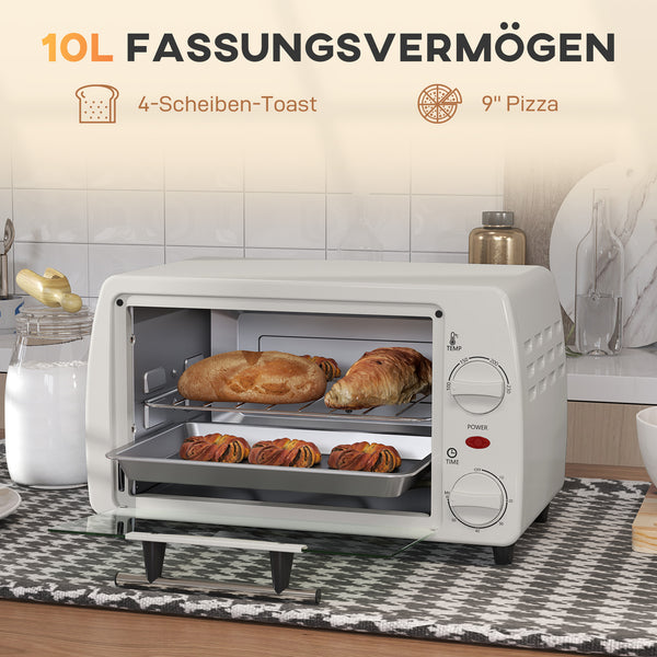 Mini-Ofen Toasterofen mit Timer 10L cremeweiss