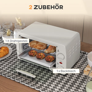 Mini-Ofen Toasterofen mit Timer 10L cremeweiss