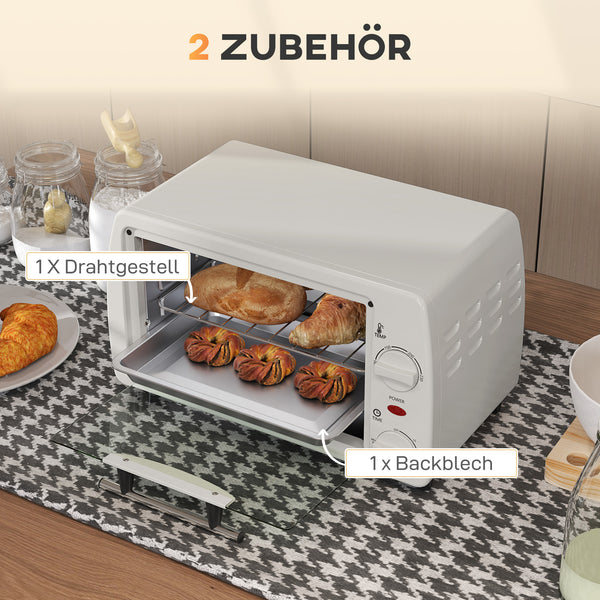 Mini-Ofen Toasterofen mit Timer 10L cremeweiss