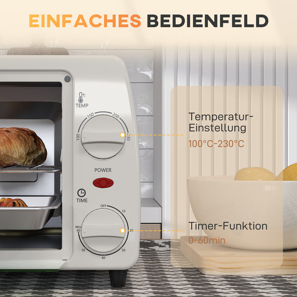 Mini-Ofen Toasterofen mit Timer 10L cremeweiss