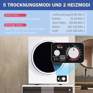 Mini Wäschetrockner mit Programmen und Heizstufen für Kleidung 4kg