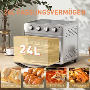 Minibackofen Heissluftfritteuse mit Umluft 6 Heizmodi Timer 24L