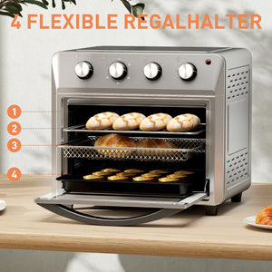 Minibackofen Heissluftfritteuse mit Umluft 6 Heizmodi Timer 24L