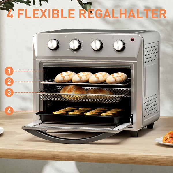 Minibackofen Heissluftfritteuse mit Umluft 6 Heizmodi Timer 24L