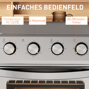 Minibackofen Heissluftfritteuse mit Umluft 6 Heizmodi Timer 24L