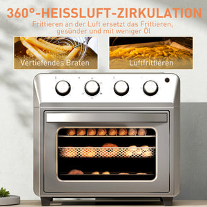 Minibackofen Heissluftfritteuse mit Umluft 6 Heizmodi Timer 24L