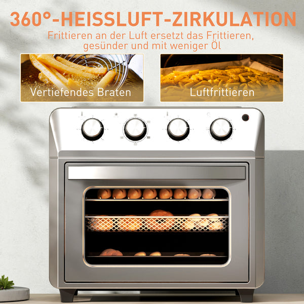Minibackofen Heissluftfritteuse mit Umluft 6 Heizmodi Timer 24L