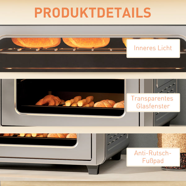 Minibackofen Heissluftfritteuse mit Umluft 6 Heizmodi Timer 24L