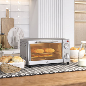 Mini oven 9L 750W 100-230°C with timer and accessories, stainless steel, silver