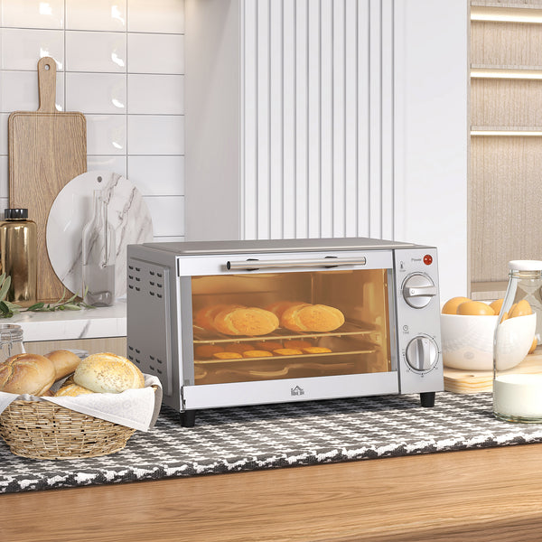 Mini oven 9L 750W 100-230°C with timer and accessories, stainless steel, silver
