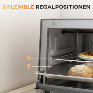 Mini oven 9L 750W 100-230°C with timer and accessories, stainless steel, silver