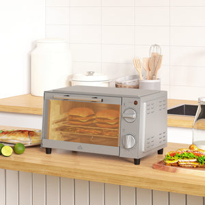 Mini oven 9L 750W 100-230°C with timer and accessories, stainless steel, silver