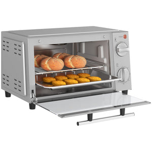 Mini oven 9L 750W 100-230°C with timer and accessories, stainless steel, silver