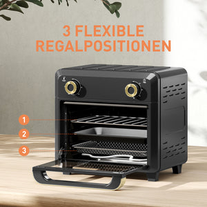Minibackofen Heissluftfritteuse mit Umluft 10L schwarz
