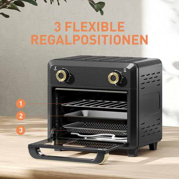 Minibackofen Heissluftfritteuse mit Umluft 10L schwarz