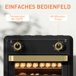Minibackofen Heissluftfritteuse mit Umluft 10L schwarz