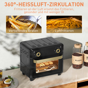 Minibackofen Heissluftfritteuse mit Umluft 10L schwarz