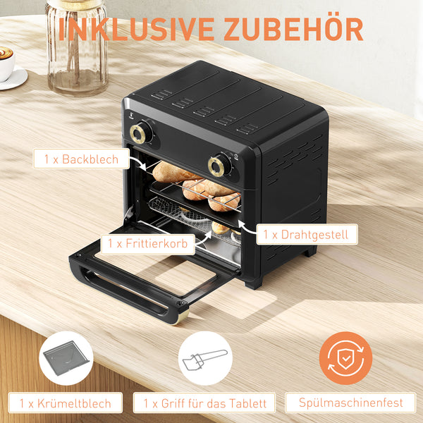 Minibackofen Heissluftfritteuse mit Umluft 10L schwarz
