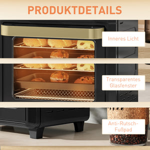 Minibackofen Heissluftfritteuse mit Umluft 10L schwarz