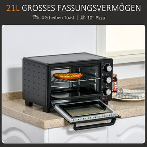Minibackofen Kompaktofen 21L mit 3 Kochmodi Schwarz-Silber