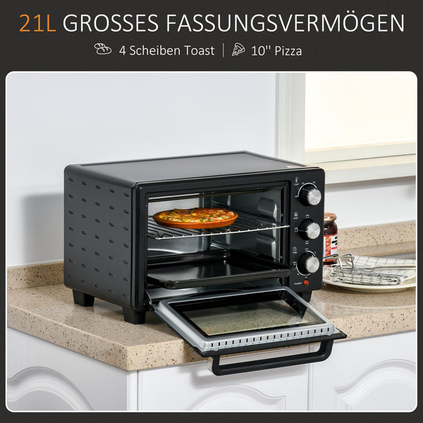 Minibackofen Kompaktofen 21L mit 3 Kochmodi Schwarz-Silber