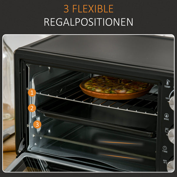 Minibackofen Kompaktofen 21L mit 3 Kochmodi Schwarz-Silber