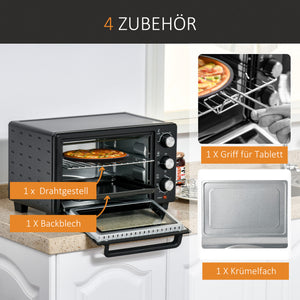 Minibackofen Kompaktofen 21L mit 3 Kochmodi Schwarz-Silber