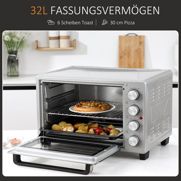 Minibackofen Kompaktofen 32L Edelstahl Glas Silber