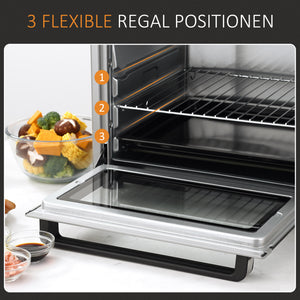Minibackofen Kompaktofen 32L Edelstahl Glas Silber