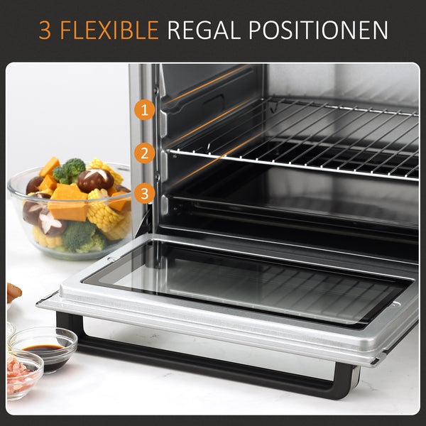 Minibackofen Kompaktofen 32L Edelstahl Glas Silber